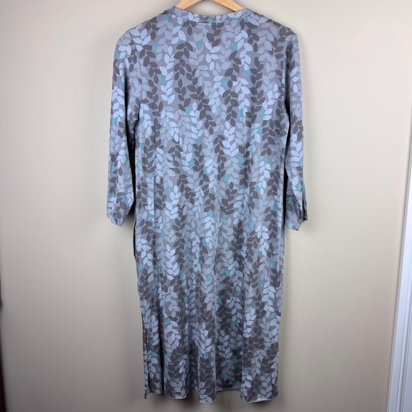 Gudrun Sjoden Gray Leaf Print Tencel Long Sleeve Midi Dress Size M Pockets - Picture 4 of 8